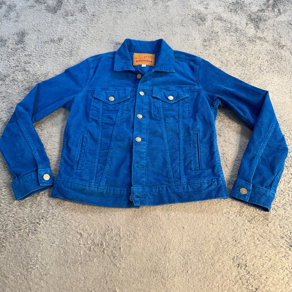 Lucky Brand Mens Corduroy Trucker Jacket Size M Royal Blue Cotton Blend Stretch